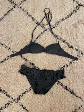 J. Crew Black Ruffle Bikini Set